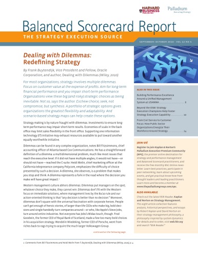 Balanced Scorecard Report The Strategy Execution Source Sepoct 2010 Vol 12 No 5 Robert S Kaplan And David P Norton