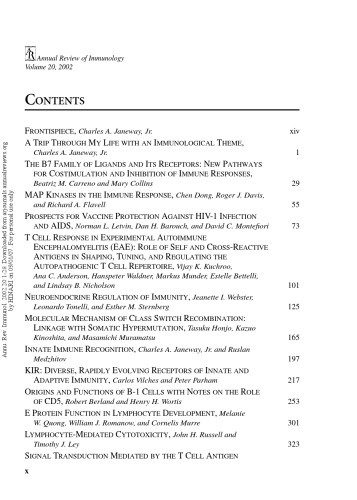 Annual Review Of Immunology Volume 20 2002 Annual Reviews