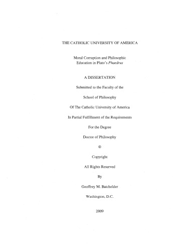 Moral Corruption And Philosophic Education In Platos Phaedrus Geoffrey M Batchelder