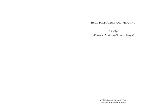 Rulefollowing And Meaning Alexander Miller Crispin Wright Editors