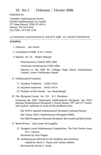 Crux Mathematicorum With Mathematical Mayhem Volume 32 Issue 18 2006 Canadian Mathematical Society