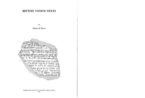 Hittite Votive Texts Johan De Roos