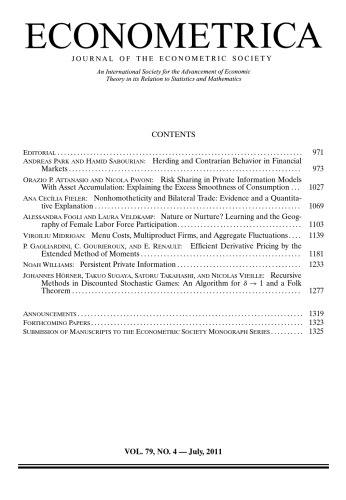 Econometrica 2011 Vol 79 N4 Stephen Morris