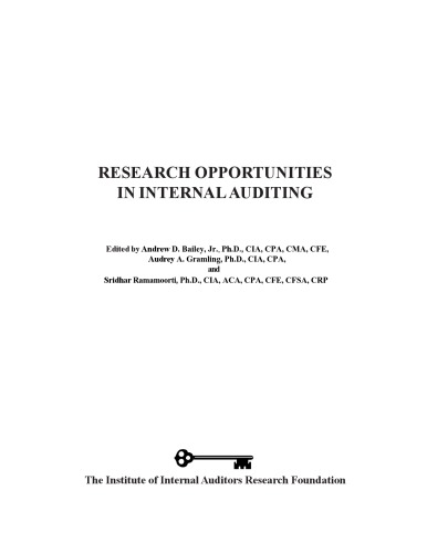 Research Opportunities In Internal Auditing Edited By Andrew D Bailey