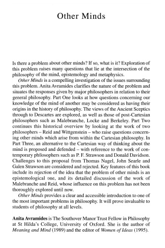 Other Minds Problems Of Philosophy Anita Avramides