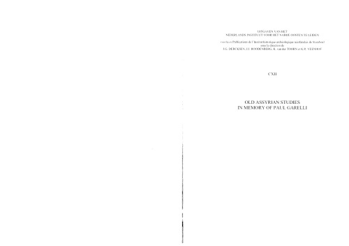 Old Assyrian Studies In Memory Of Paul Garelli Paul Garelli