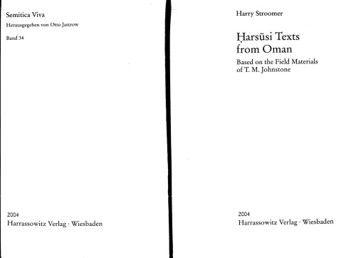 Arss Texts From Oman Based On The Field Materials Of Tm Johnstone Harry Stroomer