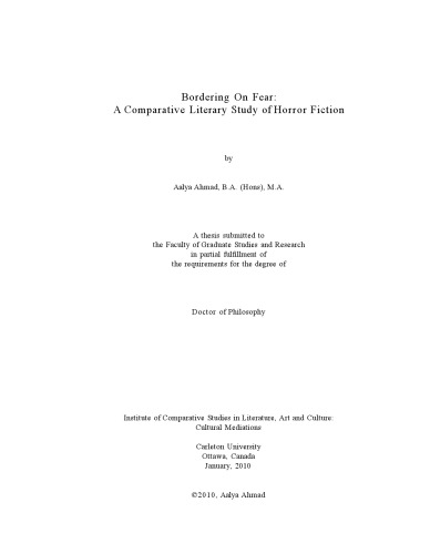 Bordering On Fear A Comparative Literary Study Of Horror Fiction Aalya Ahmad