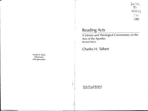 Reading Acts A Literary And Theological Commentary On The Acts Of The Apostles Revised Edition Charles Talbert