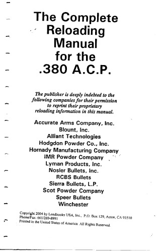 Loadbooks 380 Acp No Author Listed