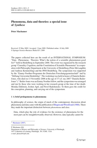 Synthese Vol 182 No 1 Sep 2011 Guest Editor Peter Machamer