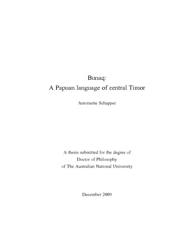 Bunaq A Papuan Language Of Central Timor Antoinette Schapper