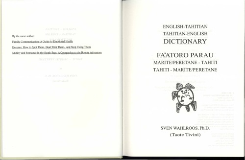 Englishtahitian Tahitianenglish Dictionary Bilingual Sven Wahlroos