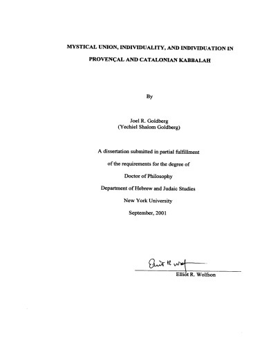 Mystical Union Individuality And Individuation In Provencal And Catalonian Kabbalah Goldberg