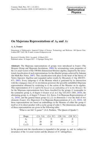 Communications In Mathematical Physics Volume 307 M Aizenman Chief Editor