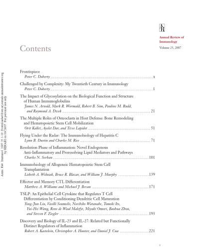 Annual Review Of Immunology Volume 25 2007 Annual Reviews