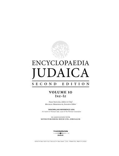 Encyclopaedia Judaica Volume 10 Inz Iz 2nd Edition 2006 Fred Skolnik
