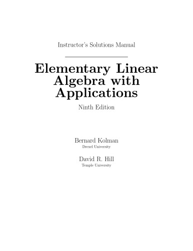 Instructors Solutions Manual For Elementary Linear Algebra With Applications 9th Edition 9th Edition Bernard Kolman