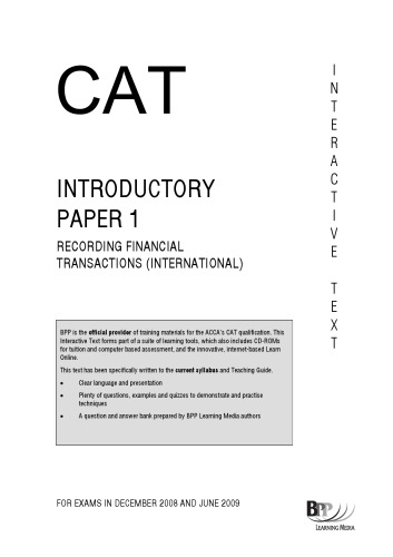 Cat 1 Recording Financial Transactions Int Revised Edition Bpp Learning Media Staff