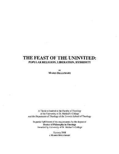 The Feast Of The Uninvited Popular Religion Liberation Hybridity Mario Bellemare
