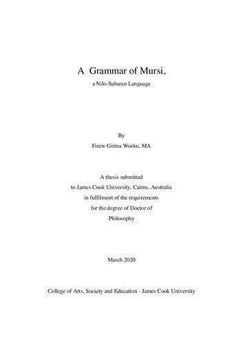 A Grammar Of Mursi A Nilosaharan Language Of Ethiopia Firew Girma Worku