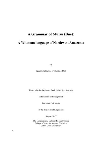 A Grammar Of Murui Bue A Witotoan Language Of Northwest Amazonia Katarzyna Izabela Wojtylak