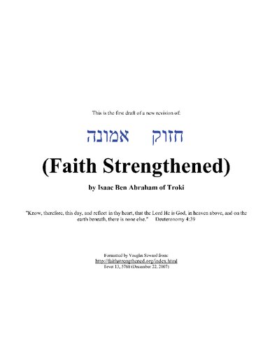 Faith Strengthened Khizzuk Emunah Isaac Ben Avraham Troki Yosef Troki