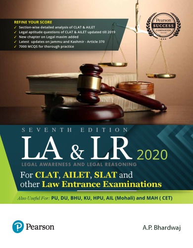 Legal Awareness And Legal Reasoning 2020 For Clat Ailet Slat And Other Law Entrance Examinations Bhardwaj