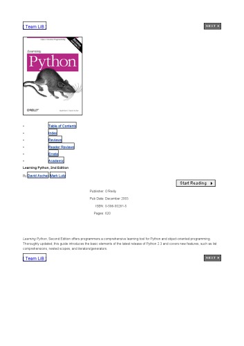 Learning Python 2nd Edition 2nd Edition Lutz Markascher David