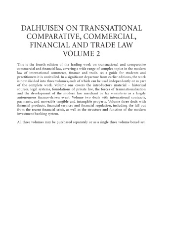 Dalhuisen On Transnational Comparative Commercial Financial And Trade Law Volume 2 Contract And Movable Property Law 4 Ed Dalhuisen