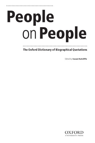 People On People The Oxford Dictionary Of Biographical Quotations Ratcliffe