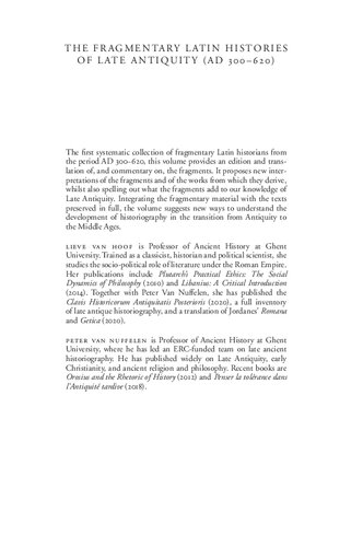 The Fragmentary Latin Histories Of Late Antiquity Ad 300620 Edition Translation And Commentary Lieve Van Hoof Peter Van Nuffelen