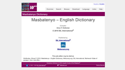 Masbatenyo English Dictionary Elmer P Wolfenden