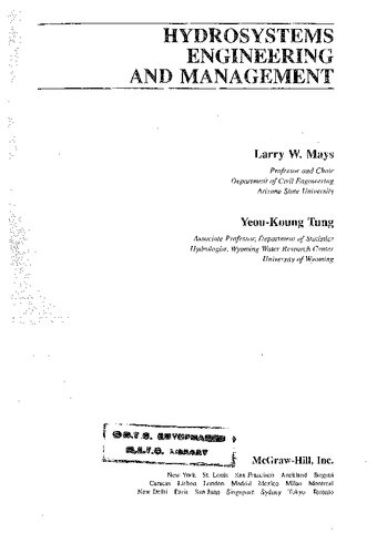 Hydrosystems Engineering And Management Larry Mays Yeoukoung Tung
