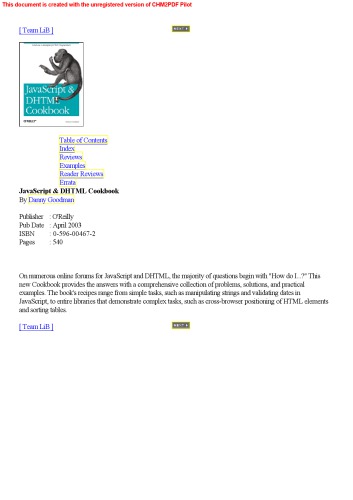 Javascript And Dhtml Cookbook Goodman Dannymarkel Scott