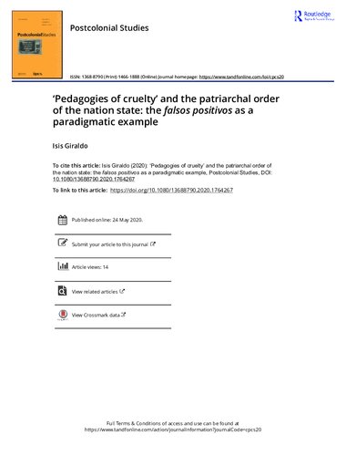 Pedagogies Of Cruelty And The Patriarchal Order Of The Nation State The Falsos Positivos As A Paradigmatic Example Isis Giraldo