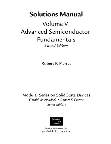 Advanced Semiconductor Fundamentals Solutions Manual 2nd Edition Robert F Pierret