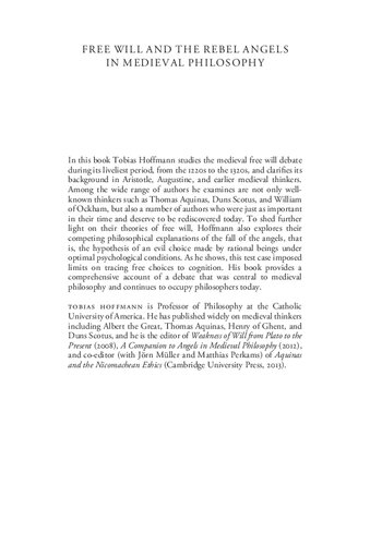 Free Will And The Rebel Angels In Medieval Philosophy Tobias Hoffmann