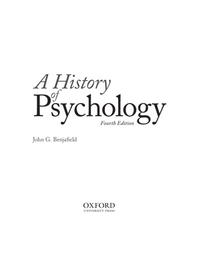A History Of Psychology John G Benjafield