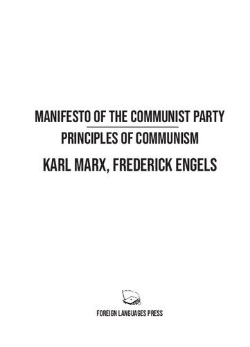 Manifesto Of The Communist Party Principles Of Communism Karl Marx