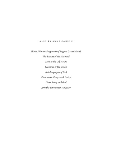 Decreation Poetry Essays Opera Carson Anne