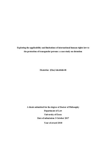 Exploring The Applicability And Limitations Of International Human Rights Law To The Protection Of Transgender Persons A Case Study On Detention Ekaterine Iakobishvili