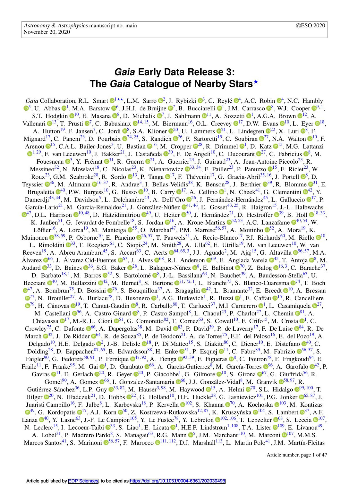 Gaia Early Data Release 3 The Gaia Catalogue Of Nearby Stars Smart Richard