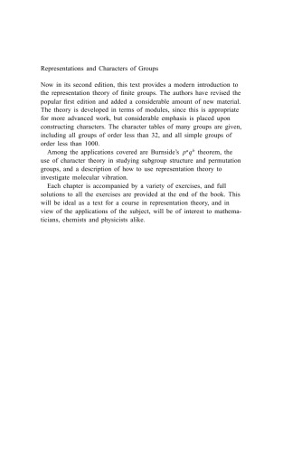 Representations And Characters Of Groups 2nd Edition James Gordonliebeck