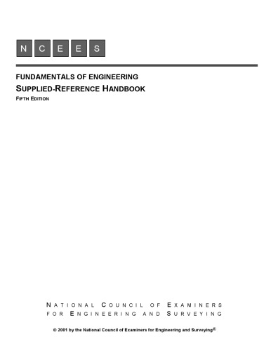 Fundamentals Of Engineering Fe Suppliedreference Handbook Fifth National Council Of Examiners For Engineering And Surveying Ncees