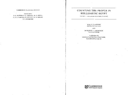 Counting The People In Hellenistic Egypt 1 Population Registers Willy Clarysse Dorothy J Thompson Ulrich Luft
