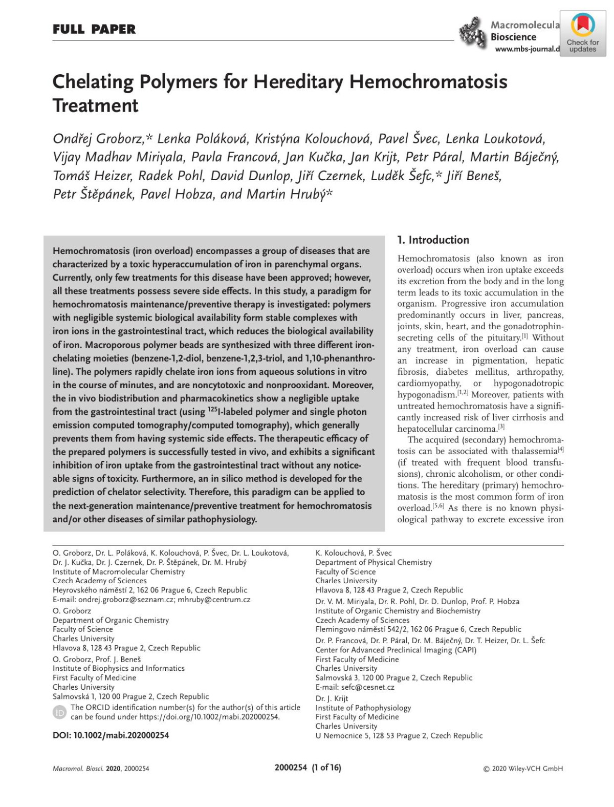 Chelatingpolymers For Hereditary Hemochromatosis Treatment Ondřej Groborz