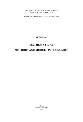 Mathematical Methods And Models In Economics Monograph