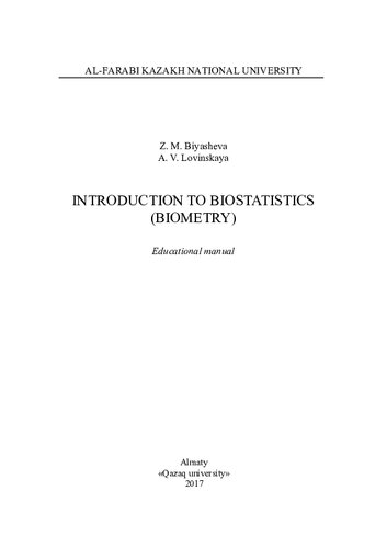 Introduction To Biostatistics Biometry Educational Manual