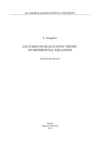 Lectures On Qualitative Theory Of Differential Equations
